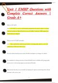 Unit 1 EMHP Questions with  Complete Correct Answers |  Grade A+