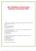 Package Deal For  Biology 186 Final Exam Prep Updated Questions and Answers 2024