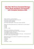  UVic Biol 186 Final (Campbell Biology) Exam Study Questions and Answers with Complete Solutions 2024