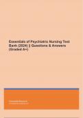 Essentials of Psychiatric Nursing Test Bank (2024) || Questions & Answers (Graded A+)