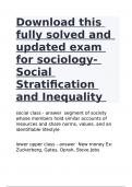 Download this fully solved and updated exam for sociology- Social Stratification and Inequality Quiz