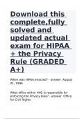 Download this complete,fully solved and updated actual exam for HIPAA + the Privacy Rule (GRADED A+)|GUARANTEED SUCCESS