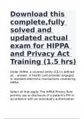 Download this complete,fully solved and updated actual exam for HIPPA and Privacy Act Training (1.5 hrs)|GUARANTEED SUCCESS