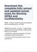 Download this complete,fully solved and updated actual exam for Nursing HIPAA and Confidentiality