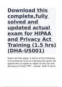 Download this complete,fully solved and updated actual exam for HIPAA and Privacy Act Training (1.5 hrs) (DHA-US001)|GUARANTEED SUCCESS