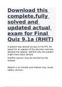 Download this complete,fully solved and updated actual exam for Final Quiz 9.1a (RHIT)