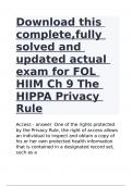 Download this complete,fully solved and updated actual exam for FOL HIIM Ch 9 The HIPPA Privacy Rule|GUARANTEED SUCCESS