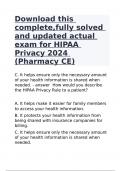 Download this complete,fully solved and updated actual exam for HIPAA Privacy 2024 (Pharmacy CE)|GUARANTEED SUCCESS