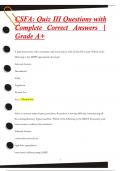 CSFA: Quiz III Questions with  Complete Correct Answers |  Grade A+