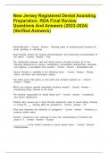 New Jersey Registered Dental Assisting Preparation, RDA Final Review Questions And Answers (2023-2024) (Verified Answers).docx