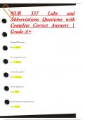 NUR 337 Labs and  Abbreviations Questions with  Complete Correct Answers |  Grade A+