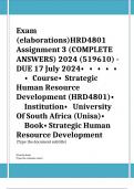 Exam (elaborations)HRD4801 Assignment 3 (COMPLETE ANSWERS) 2024 (519610) - DUE 17 July 2024•	•	•	•	•	•	Course•	Strategic Human Resource Development (HRD4801)•	Institution•	University Of South Africa (Unisa)•	Book•	Strategic Human Resource Development