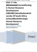 Exam (elaborations)HRD4801 Assignment 3 (COMPLETE ANSWERS) 2024 (519610) - DUE 17 July 2024•	•	•	•	•	•	Course•	Strategic Human Resource Development (HRD4801)•	Institution•	University Of South Africa (Unisa)•	Book•	Strategic Human Resource Development