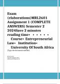 Exam (elaborations)MRL2601 Assignment 1 (COMPLETE ANSWERS) Semester 2 2024Save 2 minutes reading time•	•	•	•	•	•	Course•	Entrepreneurial Law•	Institution•	University Of South Africa