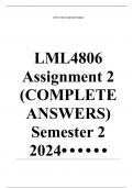 LML4806 Assignment 2 (COMPLETE ANSWERS) Semester 2 2024•	•	•	•	•	•	Course•	Company Law - LML4806 (LML4806)•	Institution•	University Of South Africa•	Book•	Company Law