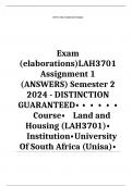 Exam (elaborations)LAH3701 Assignment 1 (ANSWERS) Semester 2 2024 - DISTINCTION GUARANTEED•	•	•	•	•	•	Course•	Land and Housing (LAH3701)•	Institution•	University Of South Africa (Unisa)•	Book•	Land and Housing Rights in South Africa and Their Compatibilit