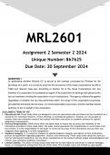 MRL2601 Assignment 2 (ANSWERS) Semester 2 2024 - DISTINCTION GUARANTEED