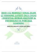 BIOD 152 MODULE 7 FINAL EXAM  (2 VERSIONS, LATEST-2023/2024)  : ESSENTIAL HUMAN ANATOMY &  PHYSIOLOGY II: PORTAGE  LEARNING