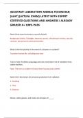 ASSISTANT LABORATORY ANIMAL TECHNICIAN (ALAT) (ACTUAL EXAM) LATEST WITH EXPERT CERTIFIED QUESTIONS AND ANSWERS I ALREADY GRADED A+ 100% PASS 