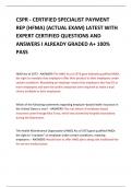 CSPR - CERTIFIED SPECIALIST PAYMENT REP (HFMA) (ACTUAL EXAM) LATEST WITH EXPERT CERTIFIED QUESTIONS AND ANSWERS I ALREADY GRADED A+ 100% PASS       