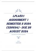 LPL4801 Assignment 1 Semester 2 2024 (526694) - DUE 26 August 2024