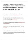 TCFP & GFD HAZMAT AWARENESS/OPS TEST (ACTUAL EXAM) LATEST 2024 WITH EXPERT CERTIFIED QUESTIONS AND ANSWERS I ALREADY GRADED A+ 100% PASS     