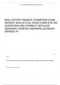 REAL ESTATE FINANCE CHAMPIONS EXAM NEWEST 2024 ACTUAL EXAM COMPLETE 250 QUESTIONS AND CORRECT DETAILED ANSWERS (VERFIED ANSWERS) |ALREADY GRADED A+