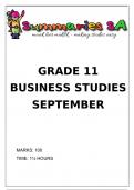 Grade 11 Business Studies (BS) September Paper and Memo - 2024