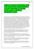 PUBLIC HEALTH NURSING AND THE DISASTER MANAGEMENT CYCLE CHAPTER 23 EXAM WITH 100% CORRECT ANSWERS 2024