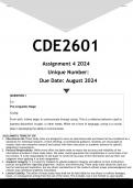 CDE2601 Assignment 4 (ANSWERS) 2024 - DISTINCTION GUARANTEED