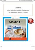 TEST BANK For MGMT 12th Edition, Principles of Management By Chuck Williams, Verified Chapters 1 - 18, Complete Newest Version