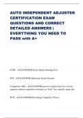 AUTO INDEPENDENT ADJUSTER CERTIFICATION EXAM QUESTIONS AND CORRECT DETAILED ANSWERS | EVERYTHING YOU NEED TO PASS with A+