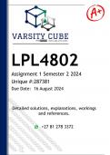 LPL4802 Assignment 1 (DETAILED ANSWERS) Semester 2 2024 - DISTINCTION GUARANTEED