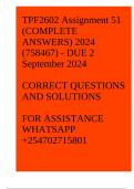 TPF2602 Assignment 51 (COMPLETE ANSWERS) 2024 (758467) - DUE 2 September 2024