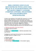 RHIA CERTIFICATION EXAM QUESTIONBANK WITH LATEST 2024- 2025 ACTUAL EXAM QUESTIONS AND DETAILED CORRECT ANSWERS (VERIFIED ANSWERS) | REGISTERED HEALTH INFORMATION ADMINISTRATOR