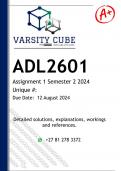 ADL2601 Assignment 1 (DETAILED ANSWERS) Semester 2 2024 - DISTINCTION GUARANTEED