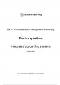 CIMA BA2 Practice Test Chapter 8- Integrated accounting system