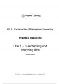 CIMA BA2 Practice Test Chapter 11- Risk 1 – Summarising and analysing data