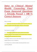 Intro to Clinical Mental  Health Counseling Final  Exam Answered Questions  | Already Passed | 100 %  Correct Answers