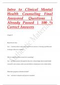 Intro to Clinical Mental  Health Counseling Final  Answered Questions |  Already Passed | 100 %  Correct Answers