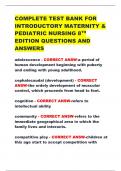 COMPLETE TEST BANK FOR  INTRODUCTORY MATERNITY &  PEDIATRIC NURSING 8TH EDITION QUESTIONS AND  ANSWERS