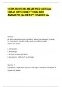 NEHA RSREHS REVIEWED ACTUAL  EXAM WITH QUESTIONS AND  ANSWERS [ALREADY GRADED A+