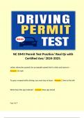 NC DMV Permit Test Practice/ Real Qs with Certified Ans/ 2024-2025.