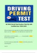 NC DMV Permit Test Practice/ Real Qs with Certified Ans/ 2024-2025.