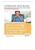 COMPLETE TEST BANK: Nursing Leadership, Management, and Professional Practice For The LPN/LVN Sixth Edition by Tamara R. Dahlkemper MSN RN (Author) latest 