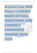 A-Level Law AQA  Paper 1 LATEST  EXAM ACTUAL  QUESTIONS AND  CORRECT  ANSWERS|A  GRADED 2024- 2025