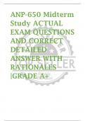 ANP-650 Midterm  Study ACTUAL  EXAM QUESTIONS  AND CORRECT  DETAILED  ANSWER WITH  RATIONALES  |GRADE A+