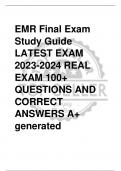 EMR Final Exam  Study Guide LATEST EXAM  2023-2024 REAL  EXAM 100+  QUESTIONS AND  CORRECT  ANSWERS A+  generated