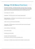 Biology 172 UH Manoa Final Exam Questions + Answers Graded A+