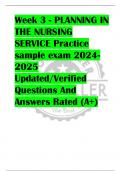 Week 3 - PLANNING IN  THE NURSING  SERVICE Practice  sample exam 2024- 2025  Updated/Verified  Questions And  Answers Rated (A+)